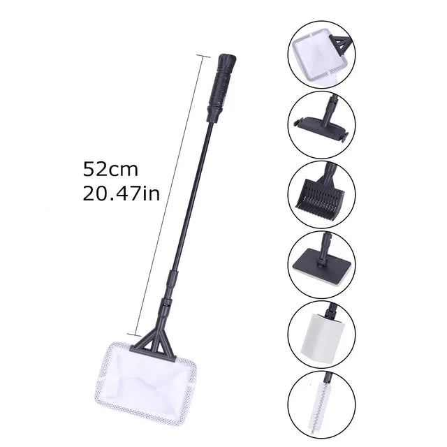 6 in 1 Aquarium Cleaning Tools Kit Aquarium clamp Set Fish Tank Net Gravel Rake Algae Scraper Fork Sponge Brush Glass Cleaner