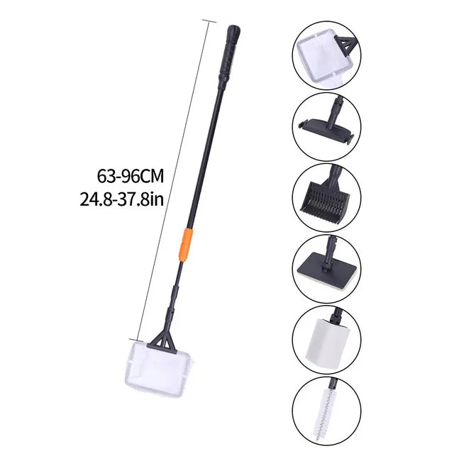 6 in 1 Aquarium Cleaning Tools Kit Aquarium clamp Set Fish Tank Net Gravel Rake Algae Scraper Fork Sponge Brush Glass Cleaner
