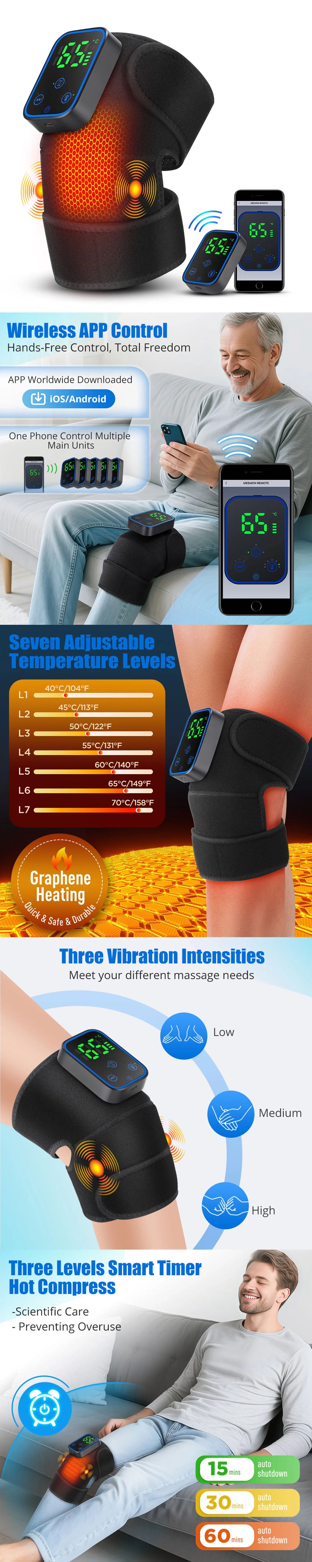 Electric Heated Vibration Knee Massage Pad 3 in 1 Massager for Shoulder Elbow Hot Compress Thermal Joint Brace Muscle Relaxation