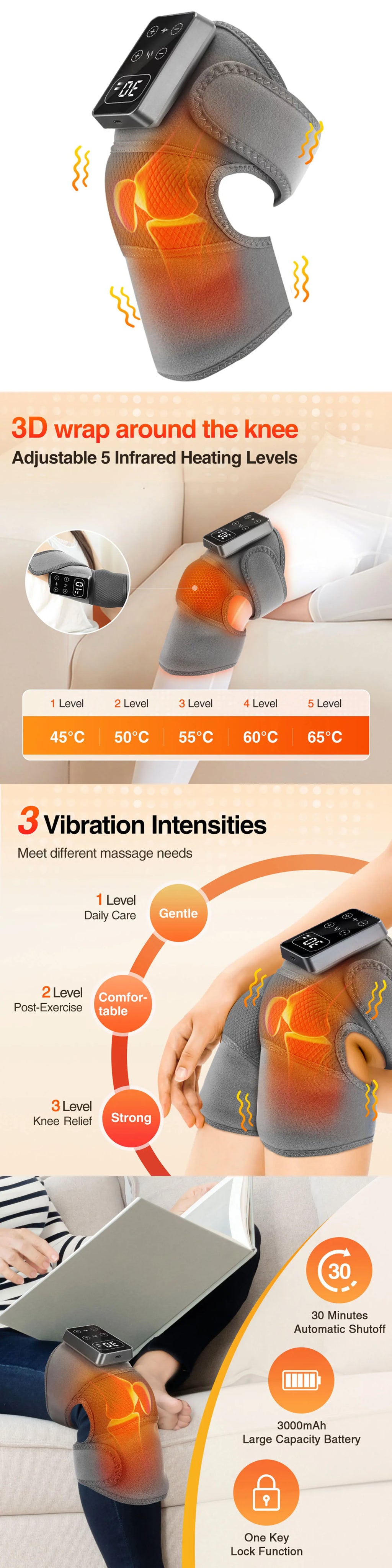 Electric Heated Vibration Knee Massage Pad 3 in 1 Massager for Shoulder Elbow Hot Compress Thermal Joint Brace Muscle Relaxation