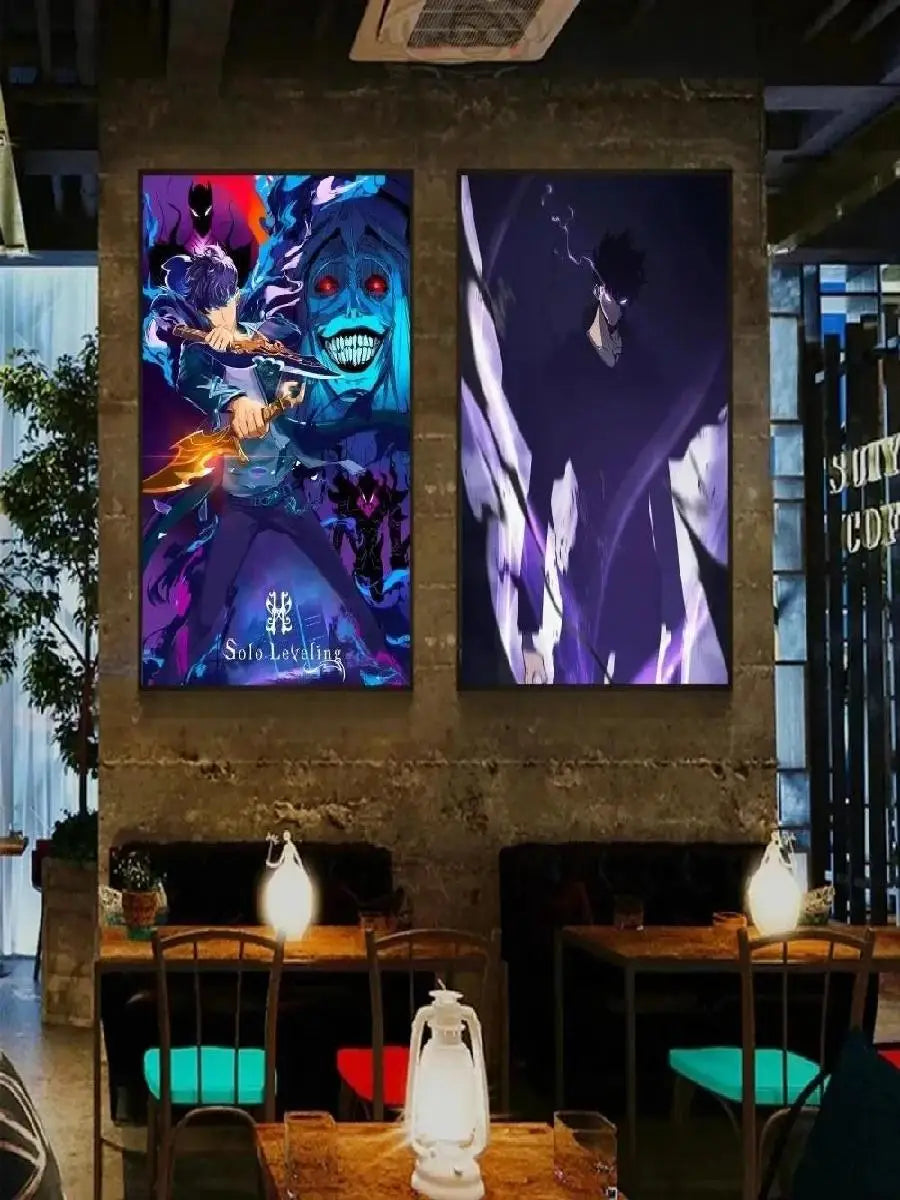 Solo Leveling Anime Canvas Wall Art  HD Kawaii Cat  Cars Poster for Game Room Decor Gifts and Wall Murals