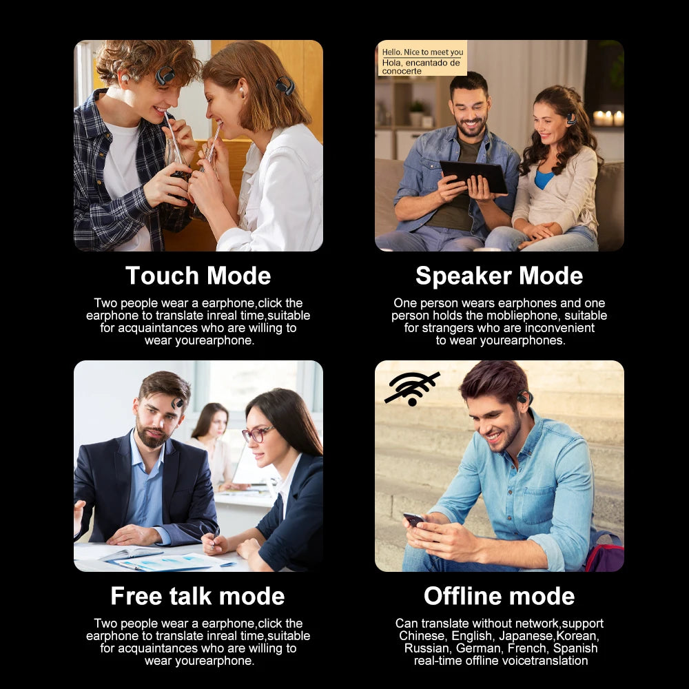 Translation earphones Online Support 144 Languages Instant Translated Smart Voice Translator Wireless Bluetooth Travel Headset