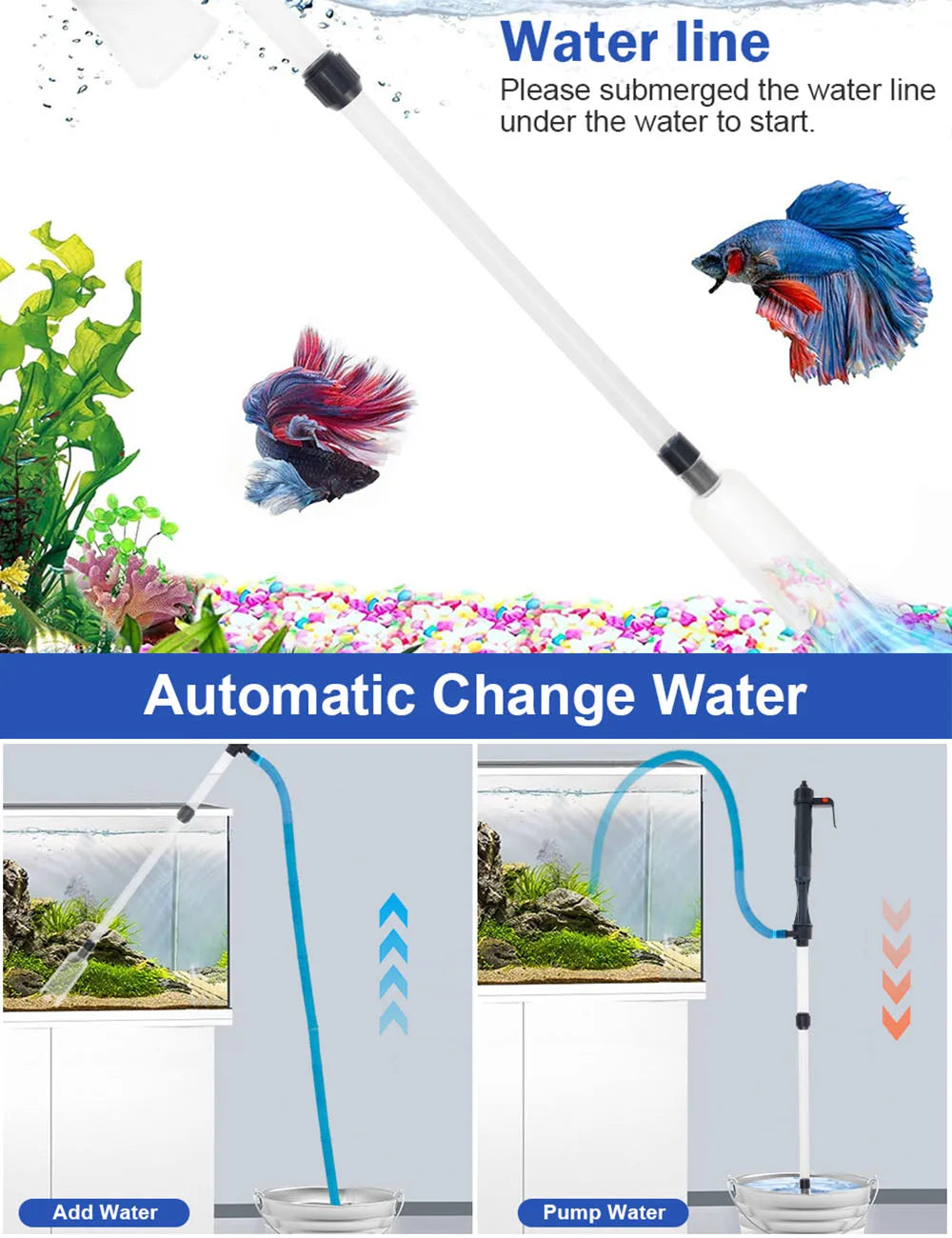 Electric Aquarium Siphon Cleaner Fish Tank Vacuum Gravel Cleaning Tool Water Changer with Air-Pressing Button Aquarium Accessory