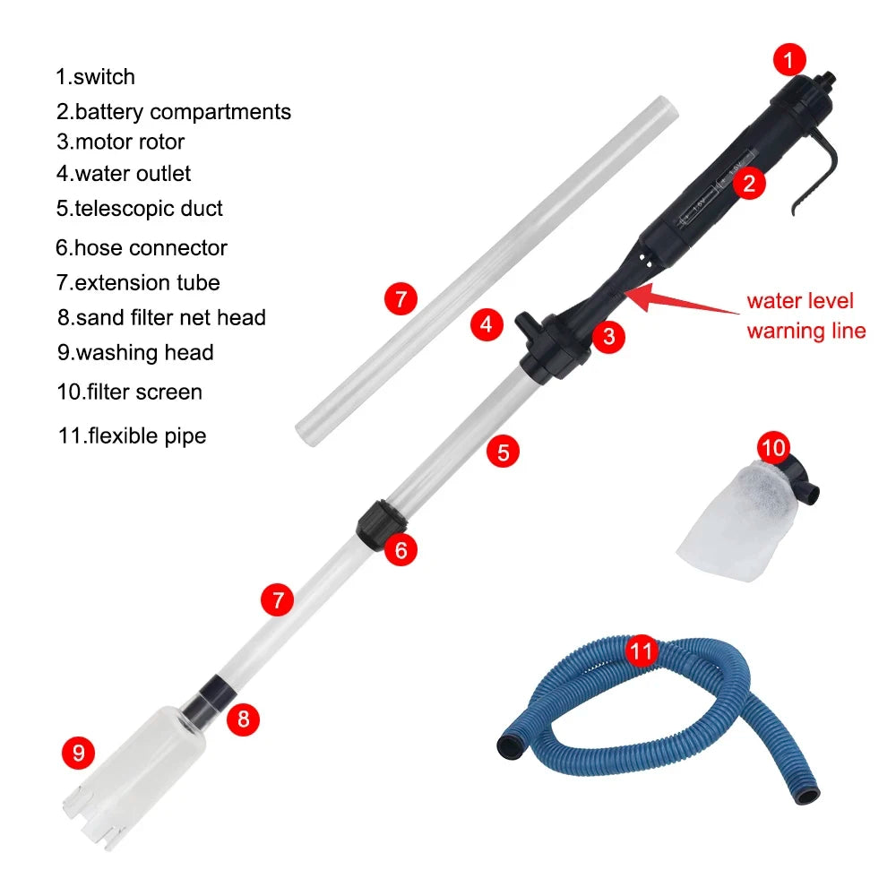 Electric Aquarium Siphon Cleaner Fish Tank Vacuum Gravel Cleaning Tool Water Changer with Air-Pressing Button Aquarium Accessory