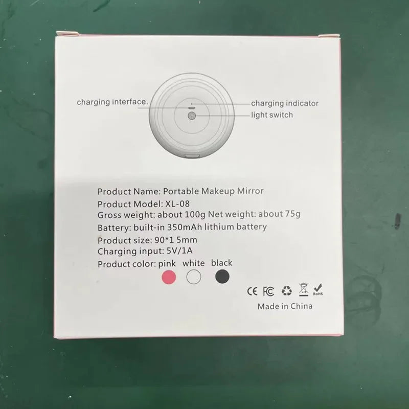 Small LED Light Cosmetic 2 Side Folding Makeup Compact Pocket Mirror Women Luminous Effect Pink White Mini Mirror