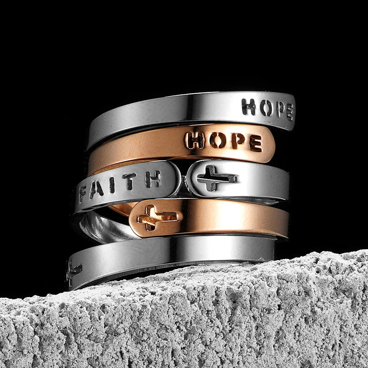 Aesthetic Hope Faith Love Couple Wedding Rings Stainless Steel Men Women Jewelry Cool Stuff Fashion Accessories Gift Wholesale