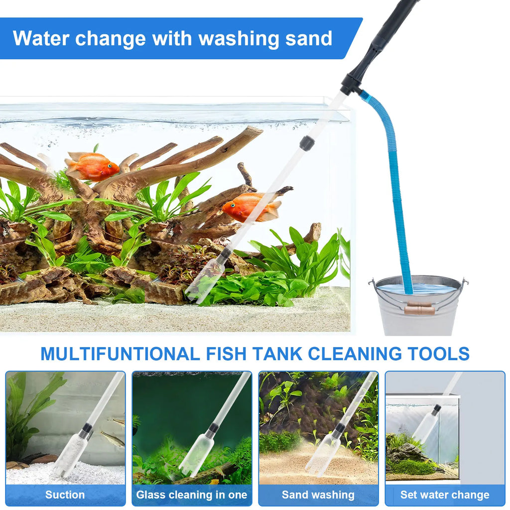 Electric Aquarium Siphon Cleaner Fish Tank Vacuum Gravel Cleaning Tool Water Changer with Air-Pressing Button Aquarium Accessory
