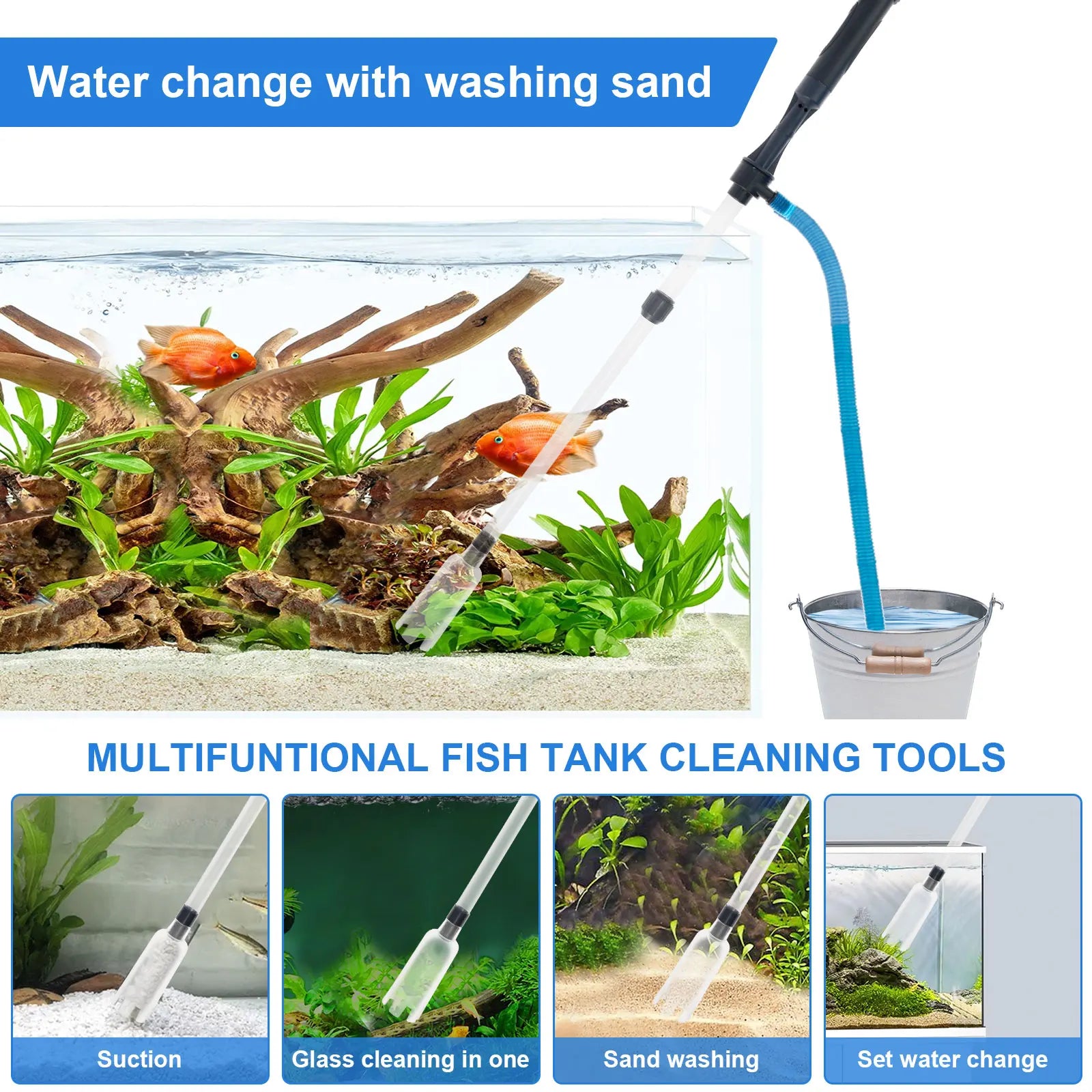Electric Aquarium Siphon Cleaner Fish Tank Vacuum Gravel Cleaning Tool Water Changer with Air-Pressing Button Aquarium Accessory
