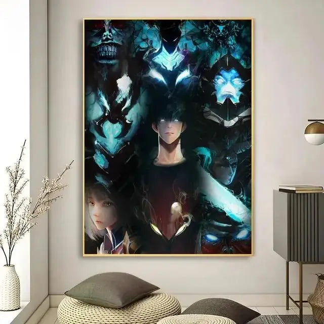 Solo Leveling Anime Canvas Wall Art  HD Kawaii Cat  Cars Poster for Game Room Decor Gifts and Wall Murals