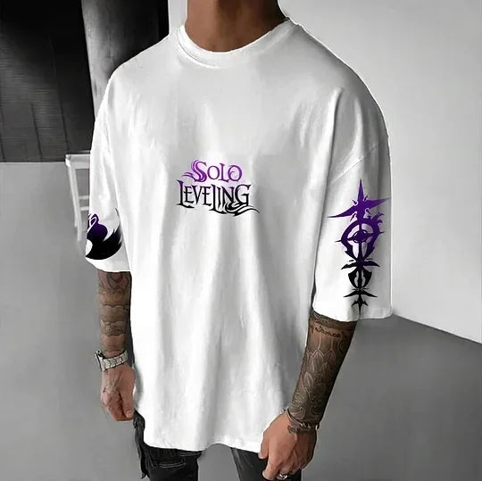 Solo Leveling Licensed Anime Tee 2025 - Official Manga Graphic Cotton Shirt, Y2K Loose Fit for Cosplay & Daily Wear