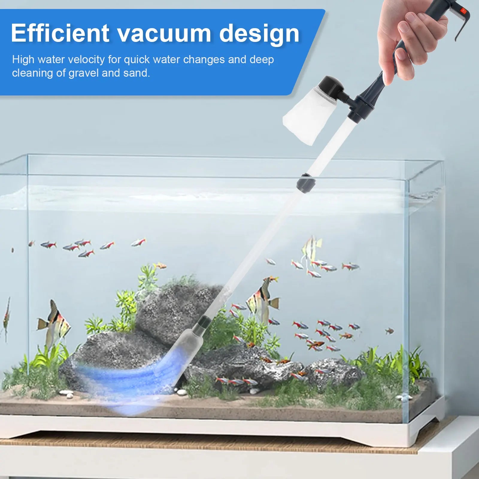 Electric Aquarium Siphon Cleaner Fish Tank Vacuum Gravel Cleaning Tool Water Changer with Air-Pressing Button Aquarium Accessory