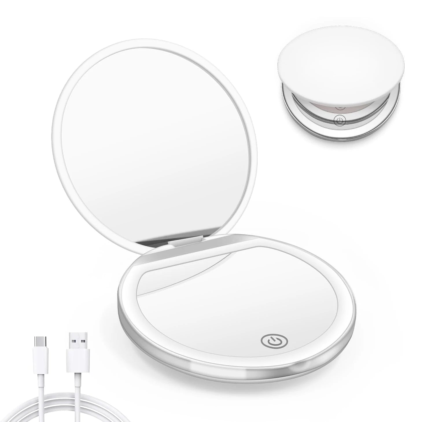 LED Compact Mirror with Lights 1X/3X Magnification Pocket Mirror with Rechargeable Travel Portable Handheld Mirror for Gifts