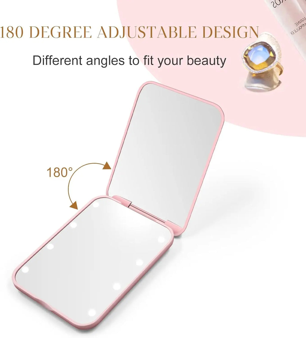 Compact Mirror 1X/2X Magnification LED Pocket Mirror with Nternal BIattery, Mini Mirror for Purse, Pocket,Travel and Present