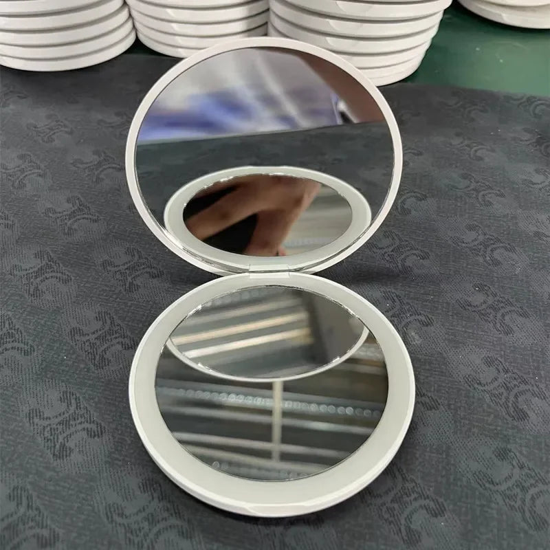 Small LED Light Cosmetic 2 Side Folding Makeup Compact Pocket Mirror Women Luminous Effect Pink White Mini Mirror