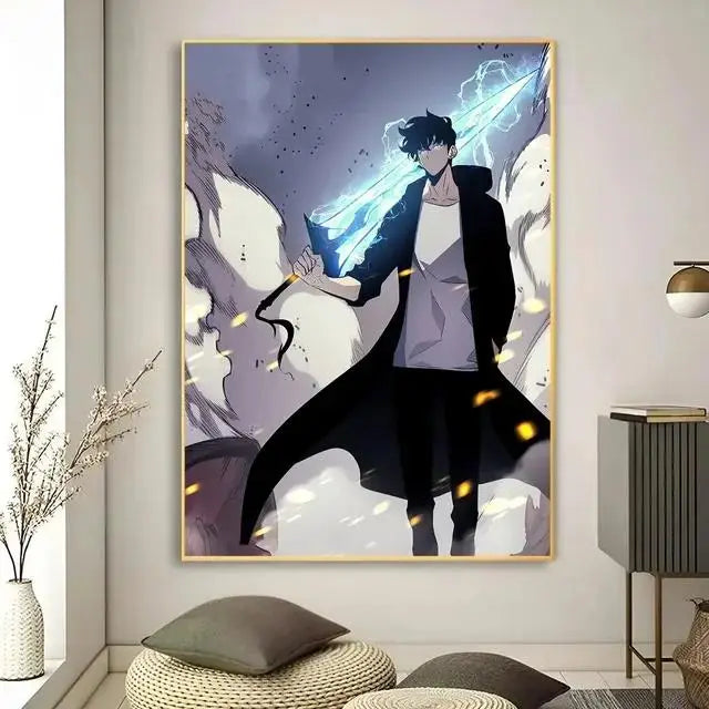 Solo Leveling Anime Canvas Wall Art  HD Kawaii Cat  Cars Poster for Game Room Decor Gifts and Wall Murals