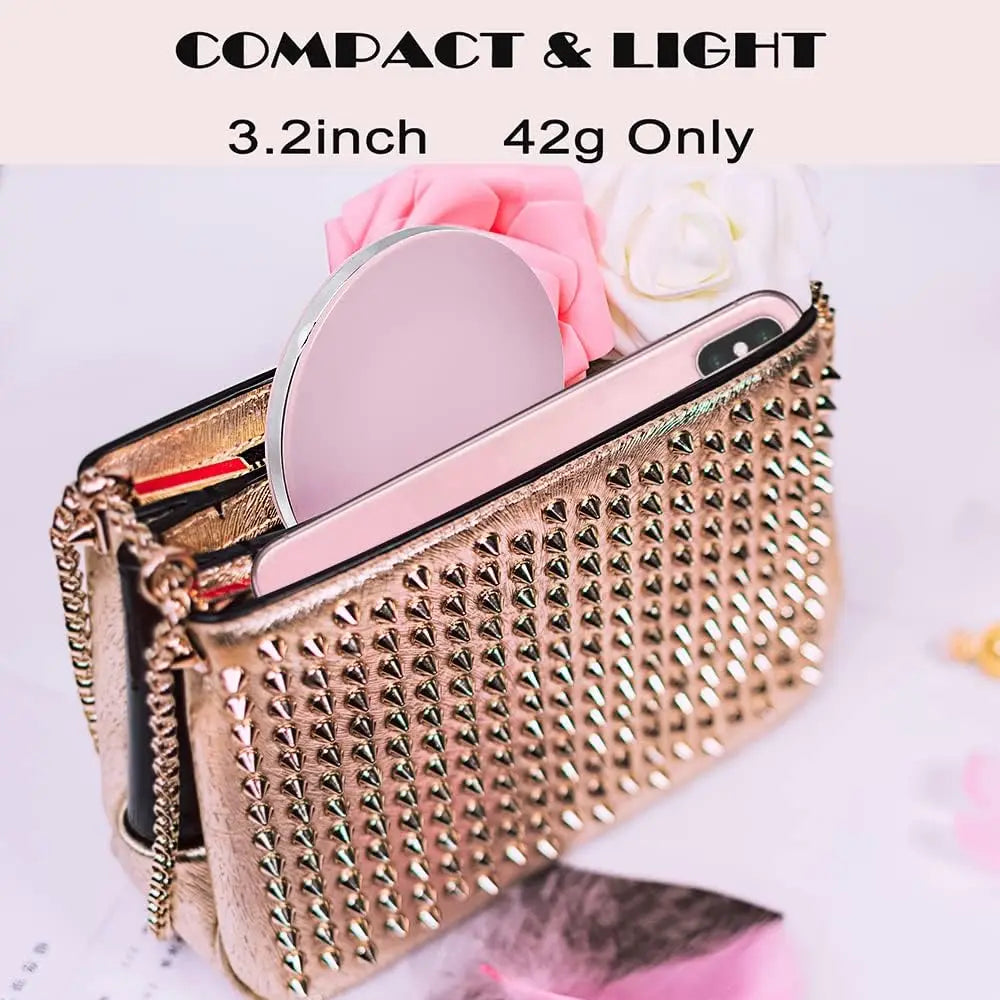 LED Compact Mirror with Lights 1X/3X Magnification Pocket Mirror with Rechargeable Travel Portable Handheld Mirror for Gifts