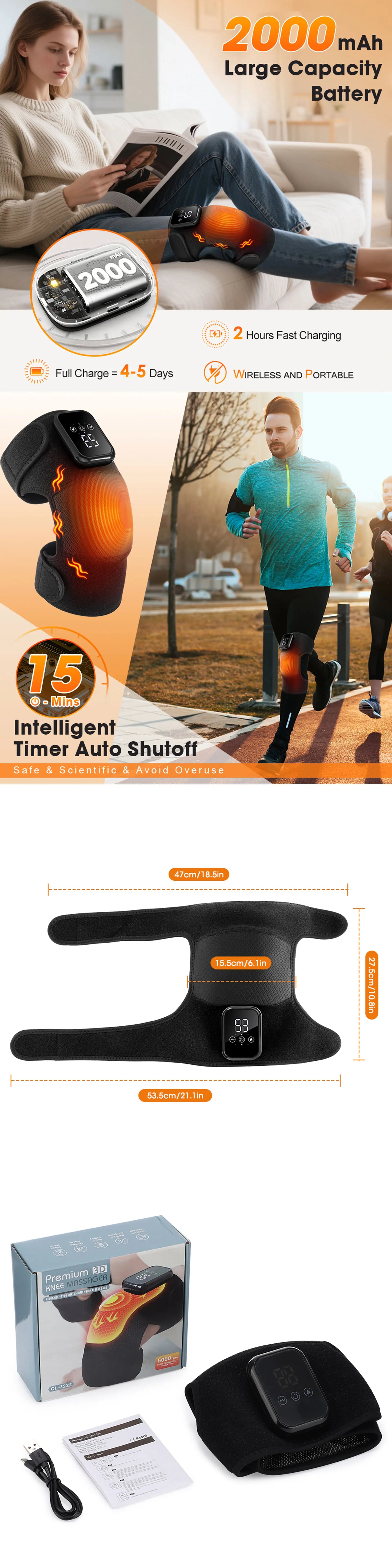 Electric Heated Vibration Knee Massage Pad 3 in 1 Massager for Shoulder Elbow Hot Compress Thermal Joint Brace Muscle Relaxation