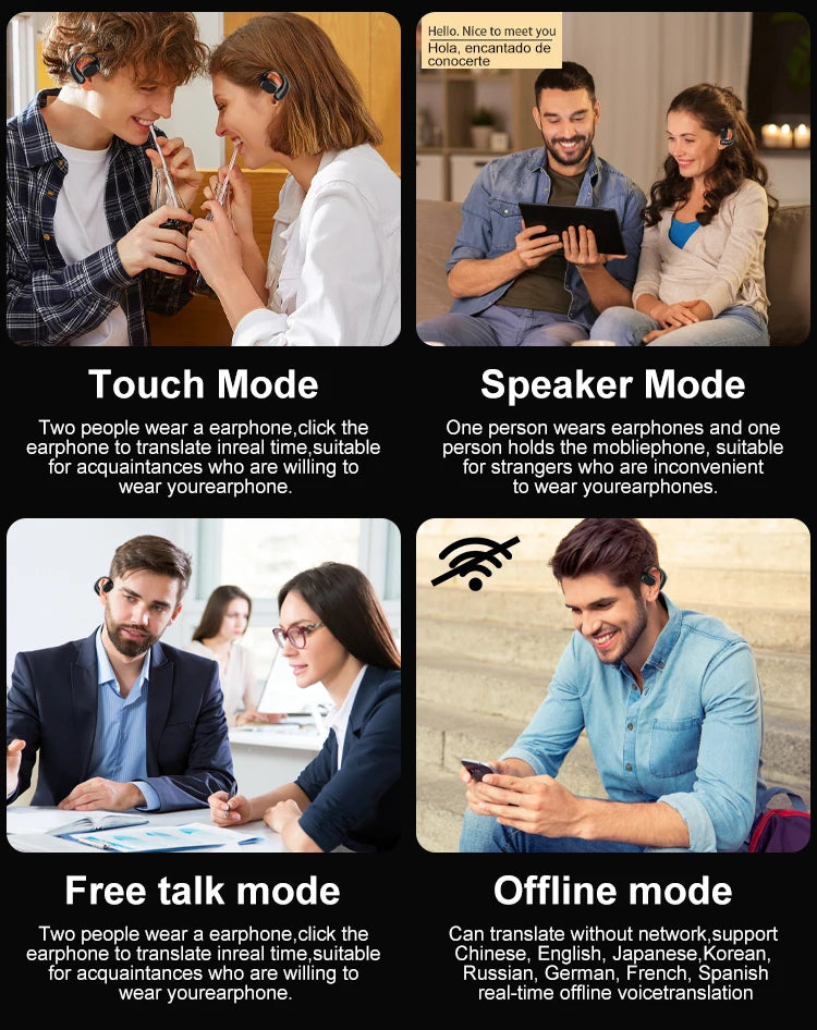 Translation earphones Online Support 144 Languages Instant Translated Smart Voice Translator Wireless Bluetooth Travel Headset