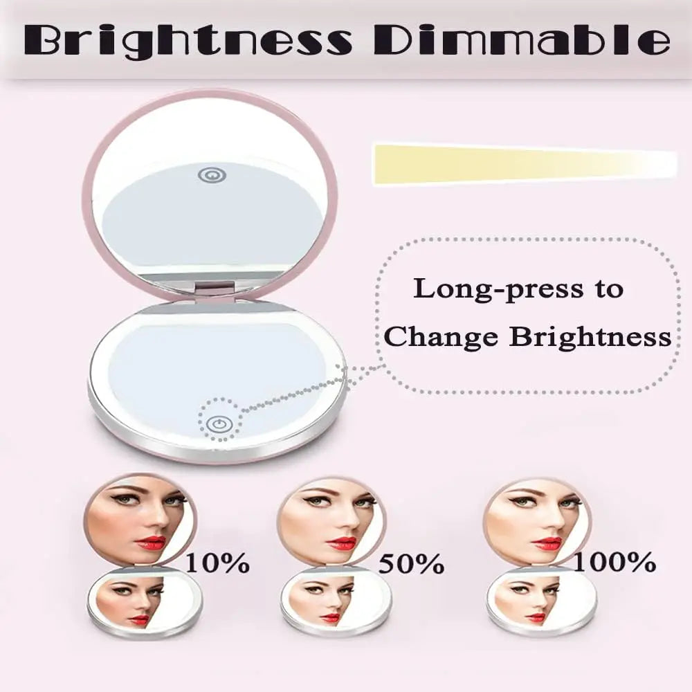 LED Compact Mirror with Lights 1X/3X Magnification Pocket Mirror with Rechargeable Travel Portable Handheld Mirror for Gifts