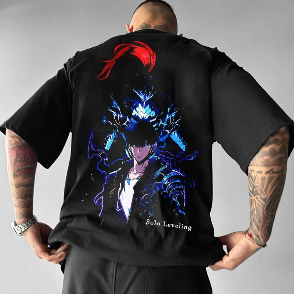 Solo Leveling Licensed Anime Tee 2025 - Official Manga Graphic Cotton Shirt, Y2K Loose Fit for Cosplay & Daily Wear