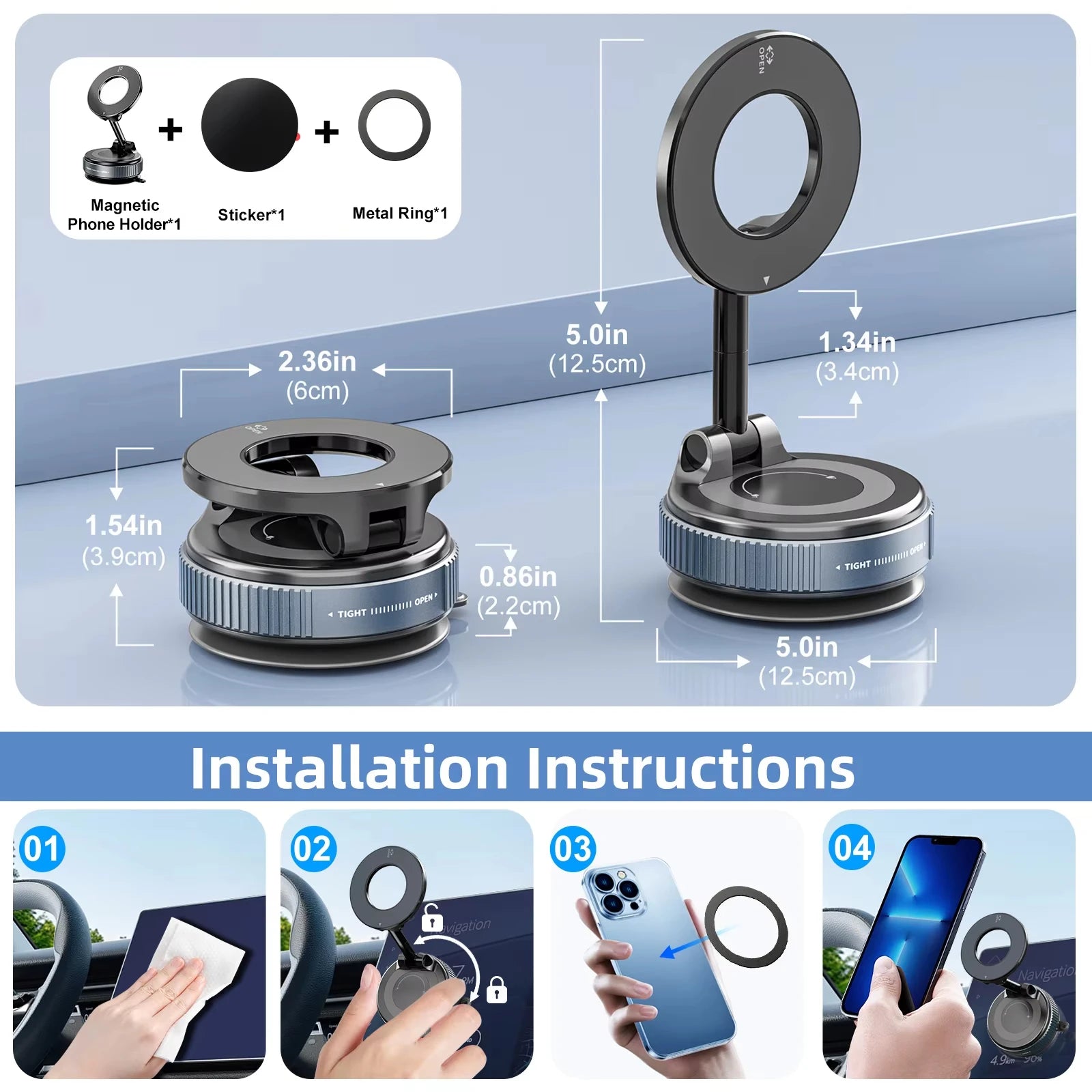 Vacuum suction cup rotation 360° magnetic adsorption stand navigation universal stand car phone magnetic stand mechanical