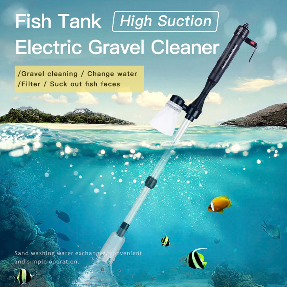 Electric Aquarium Siphon Cleaner Fish Tank Vacuum Gravel Cleaning Tool Water Changer with Air-Pressing Button Aquarium Accessory