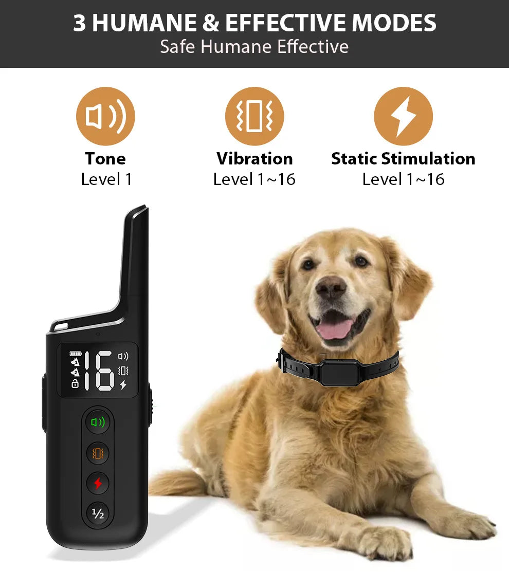 Dog Training Collar Wrap-Around Shock 1000ft Control Distance W/3 Training Modes Beep Vibration Shock Dog Anti-barking Collar