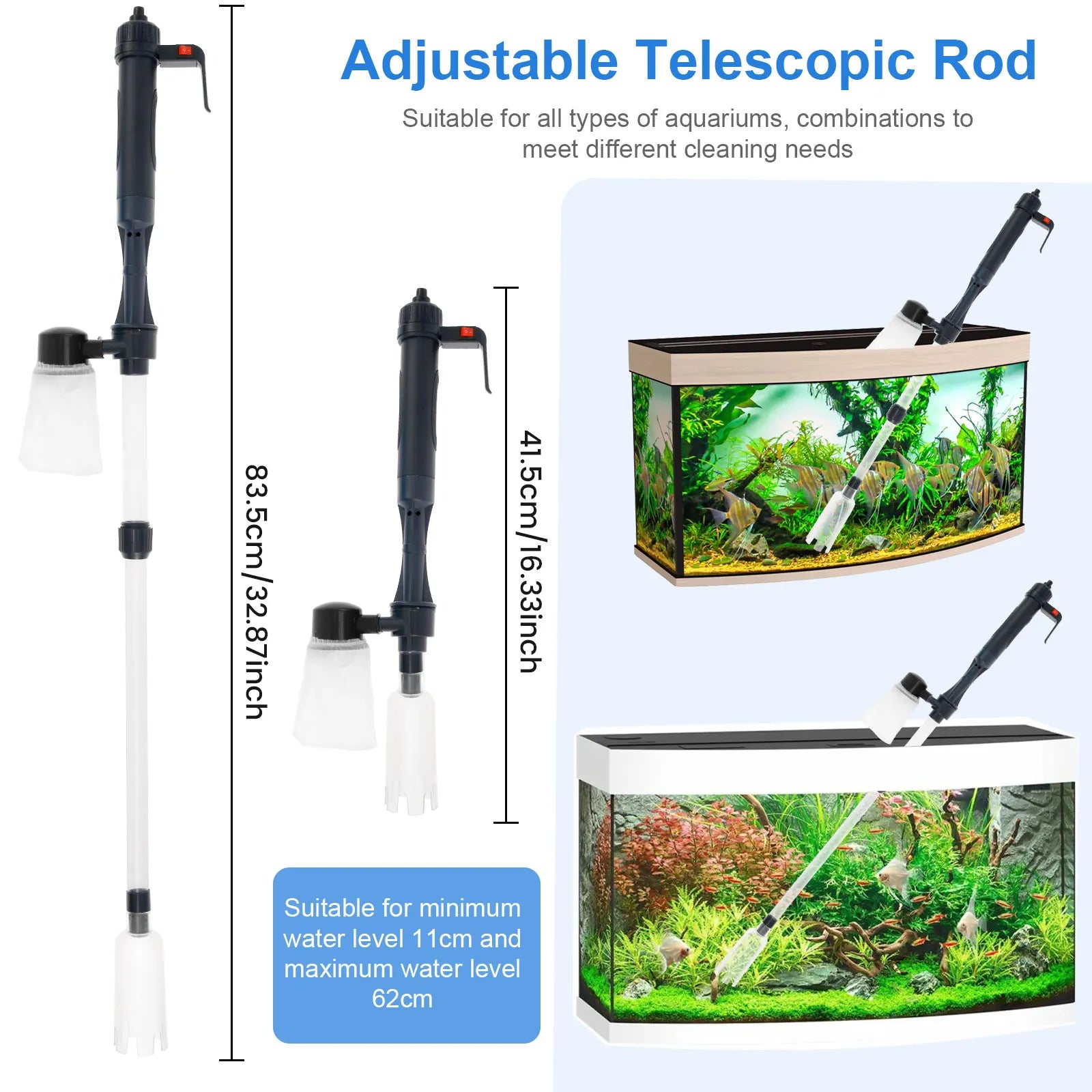Electric Aquarium Siphon Cleaner Fish Tank Vacuum Gravel Cleaning Tool Water Changer with Air-Pressing Button Aquarium Accessory