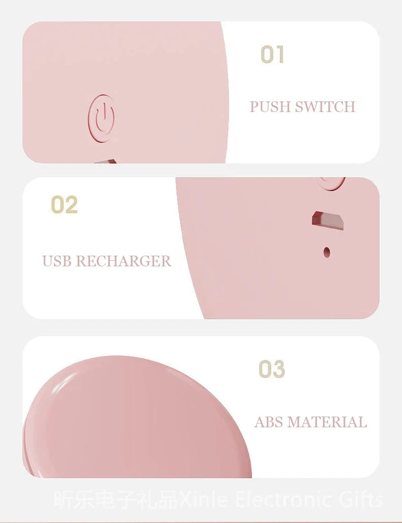 Small LED Light Cosmetic 2 Side Folding Makeup Compact Pocket Mirror Women Luminous Effect Pink White Mini Mirror