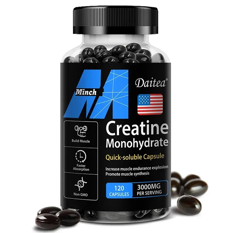 Creatine Monohydrate 3,000 Mg - Improves Energy and Endurance, Increases Muscle Mass, and Athletic Performance, 120 Capsules