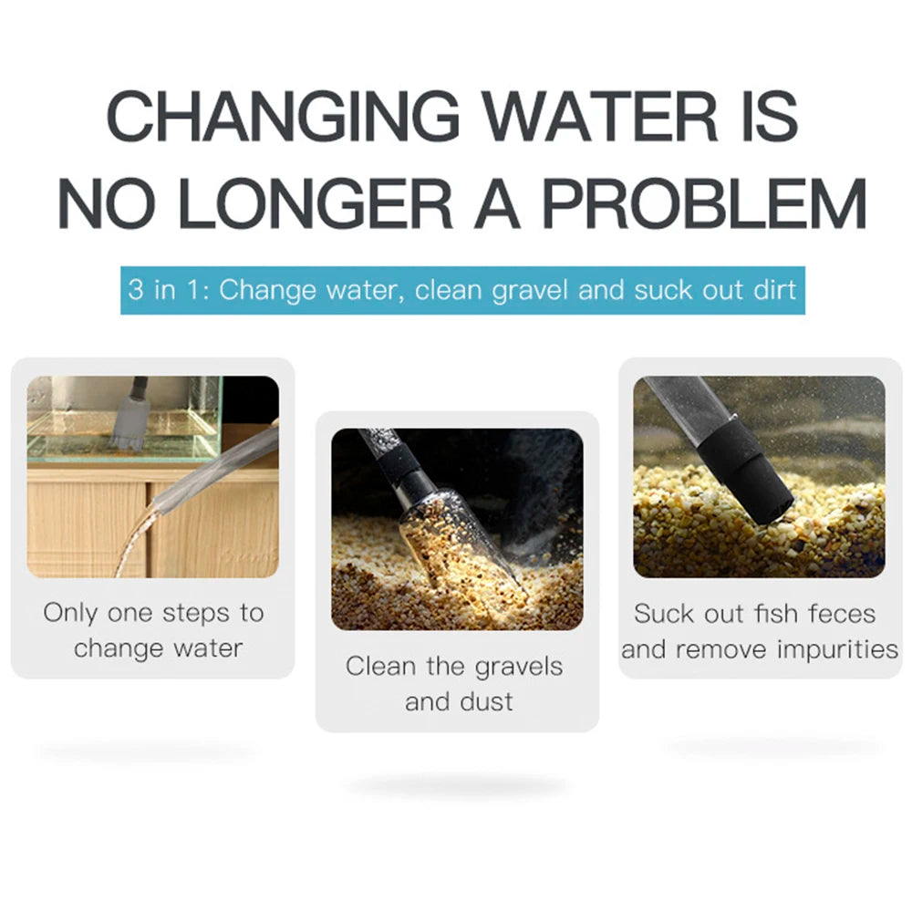 Electric Aquarium Siphon Cleaner Fish Tank Vacuum Gravel Cleaning Tool Water Changer with Air-Pressing Button Aquarium Accessory