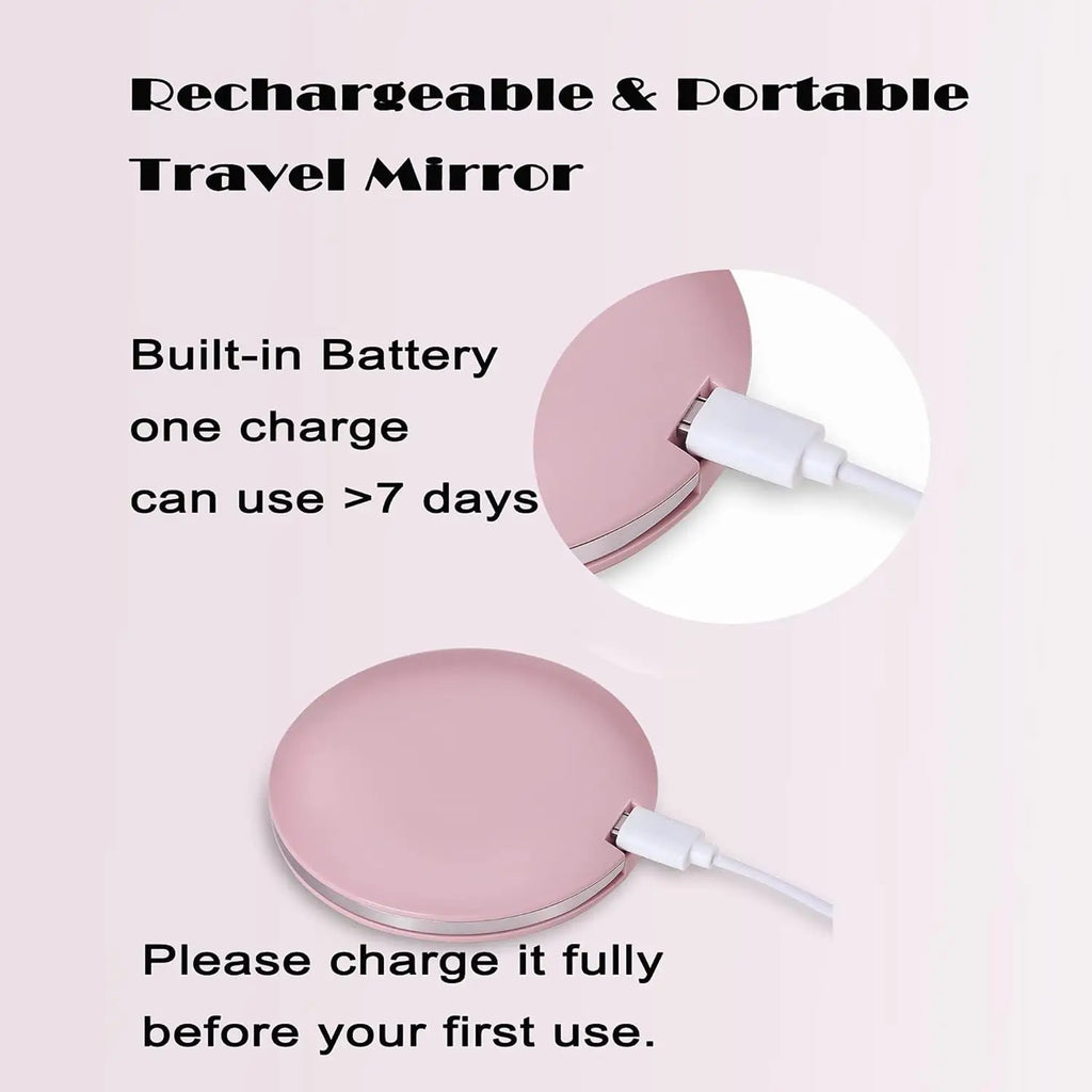 LED Compact Mirror with Lights 1X/3X Magnification Pocket Mirror with Rechargeable Travel Portable Handheld Mirror for Gifts