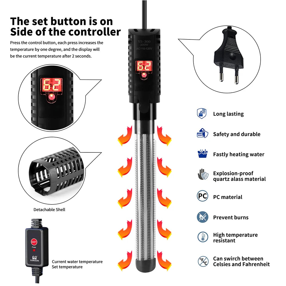 Aquariums Submersible Heater Display Digital Fish Tank  Heating Rod With thermometer Constant Temperature Control 220-240V