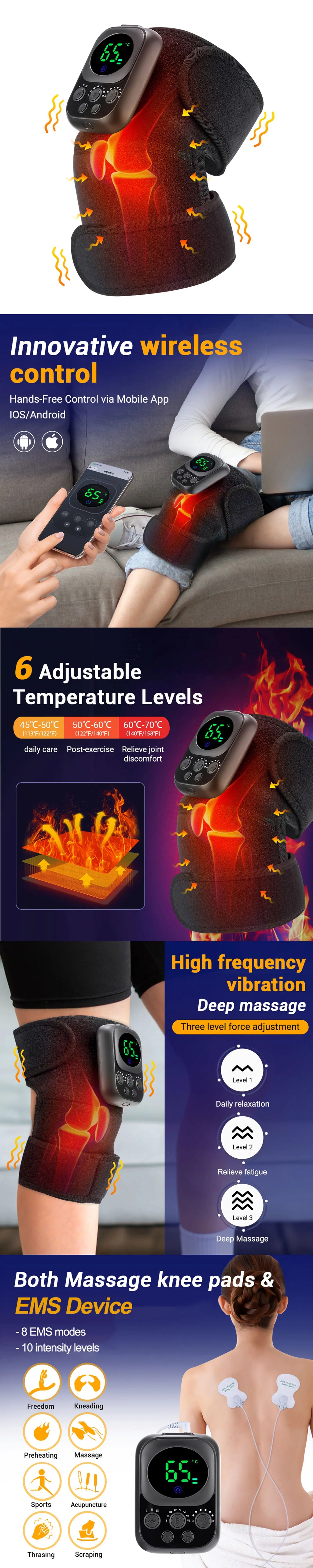 Electric Heated Vibration Knee Massage Pad 3 in 1 Massager for Shoulder Elbow Hot Compress Thermal Joint Brace Muscle Relaxation