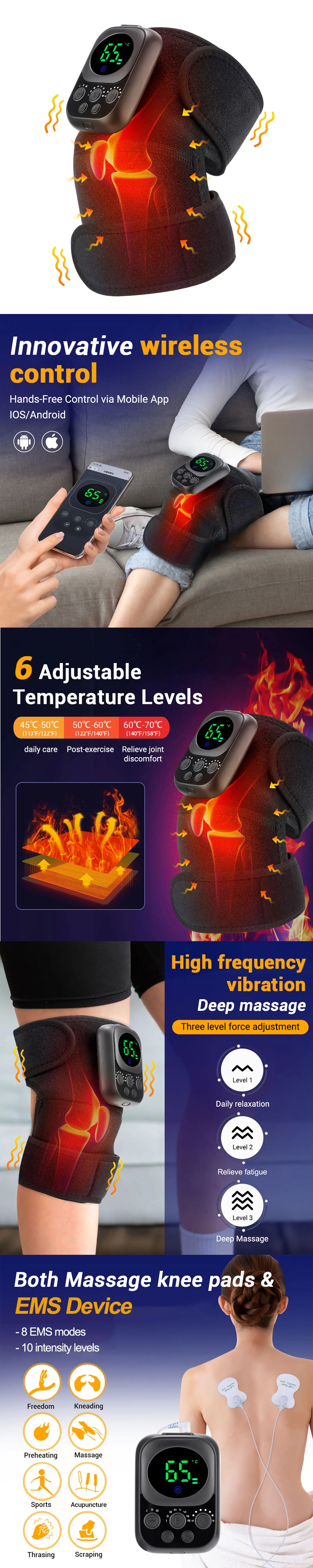 Electric Heated Vibration Knee Massage Pad 3 in 1 Massager for Shoulder Elbow Hot Compress Thermal Joint Brace Muscle Relaxation