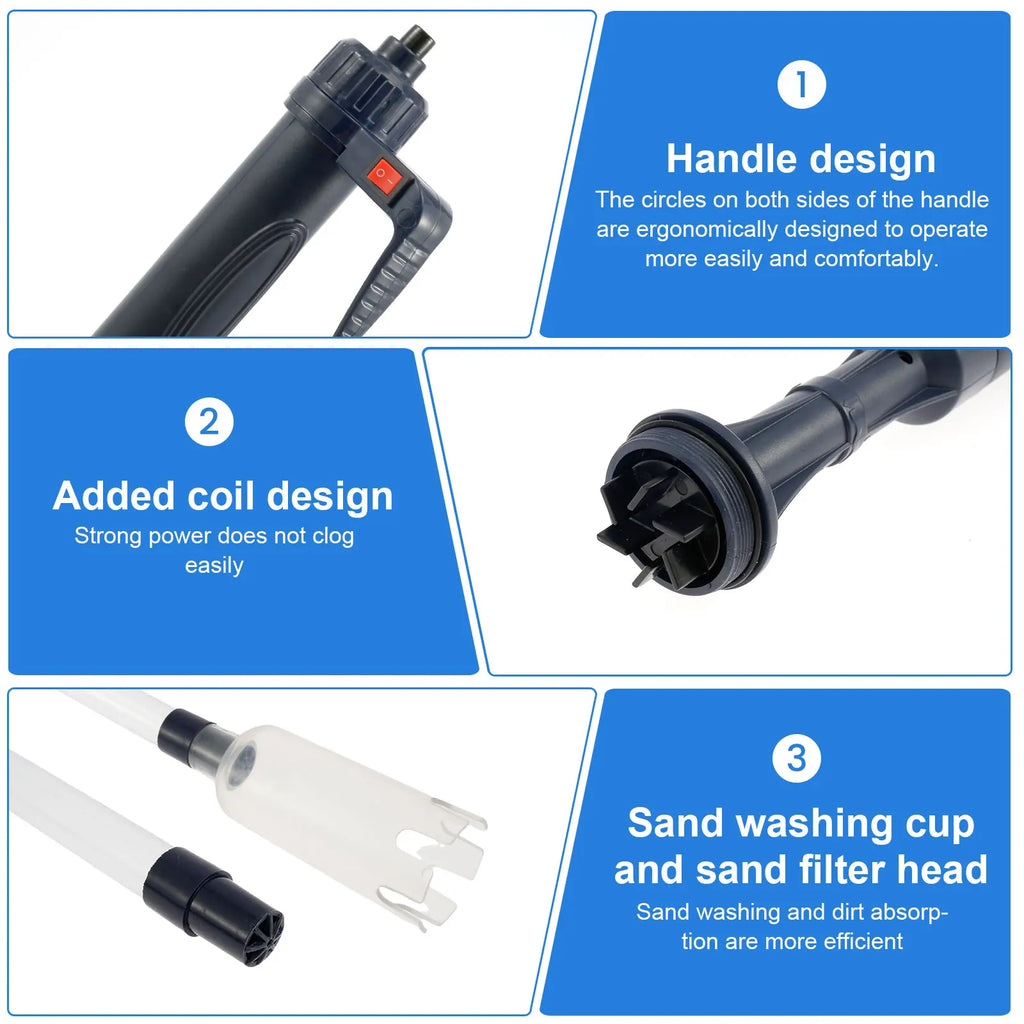 Electric Aquarium Siphon Cleaner Fish Tank Vacuum Gravel Cleaning Tool Water Changer with Air-Pressing Button Aquarium Accessory
